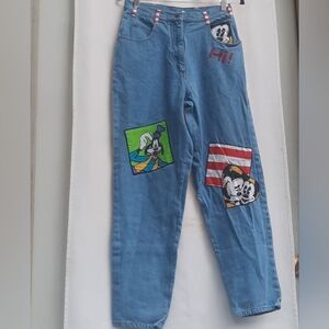 Vintage Disney Mickey Mouse Patch High Waist Jeans 9 Juniors Size 26 Waist